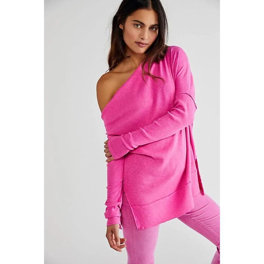 We The Free Get Together Off Shoulder Top Size Small Pink Slouchy Oversized